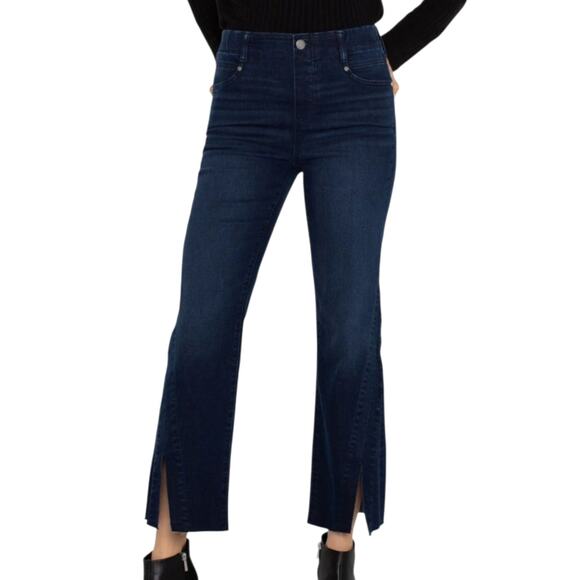 Liverpool Gia Glider Crop Jeans Pull On Split Raw Hem Flare Columbia Dark 26P - Picture 1 of 11